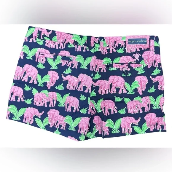 Simply Southern Women’s 3” Shorts Navy Blue Pink Elephants Green Size 10 NWT - Picture 4 of 7
